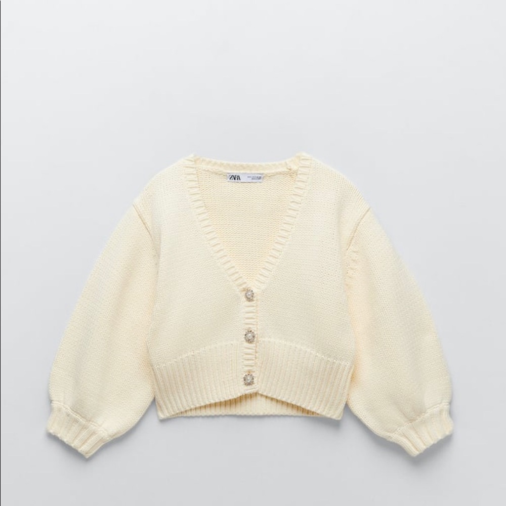Zara Cream Knit Cropped Cardigan
